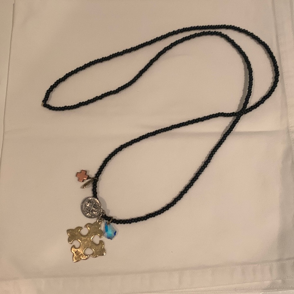 Beaded Necklace with Cross Motif